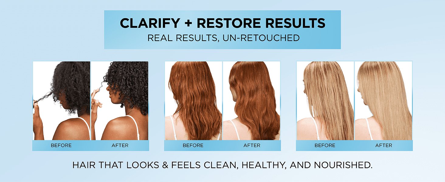 L'Oréal Paris EverPure Sulfate-Free Clarify and Restore Shampoo and Conditioner, Education Module Content Before and After